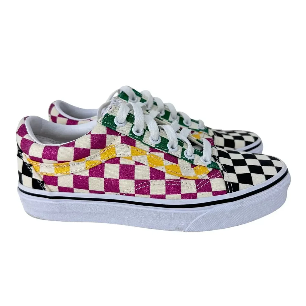 VANS Old Skool Sneakers Unisex Size M4.5 W6 White Multi Glitter Check Lace Up
